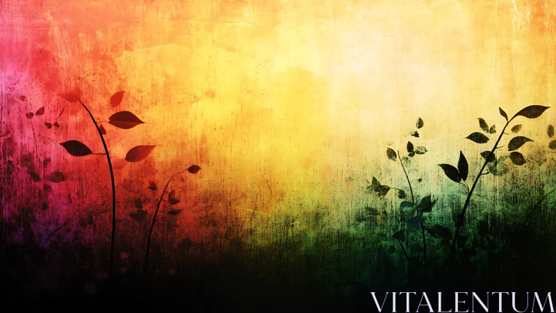 Silhouetted wild plants rise against glowing sunset gradient.