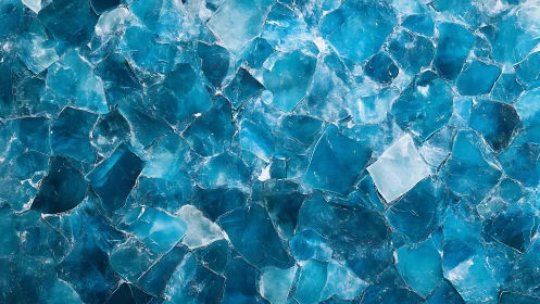 Abstract close-up of blue cracked ice with sharp textures.