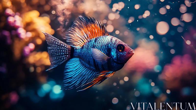 Prismatic reef wanderer gliding through bokeh-bright currents.