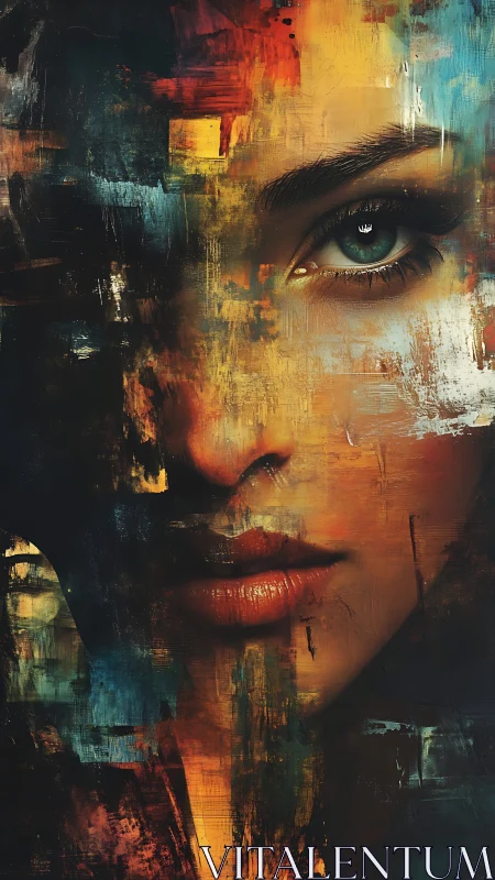 Fragmented female portrait rendered in textured digital painting