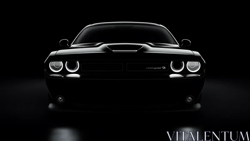 Powerful muscle car emerges from darkness in dramatic light