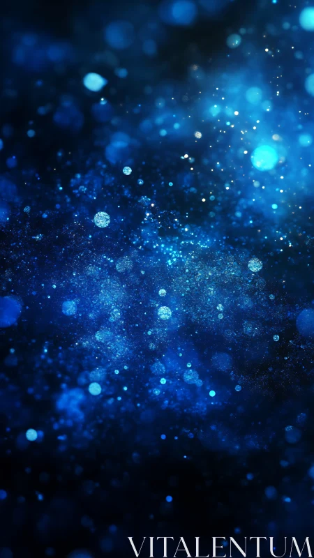 Blue particulate bokeh field renders luminous spatial depth