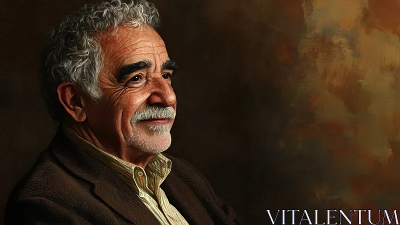 Elderly man portrait in profile with textured abstract backdrop.