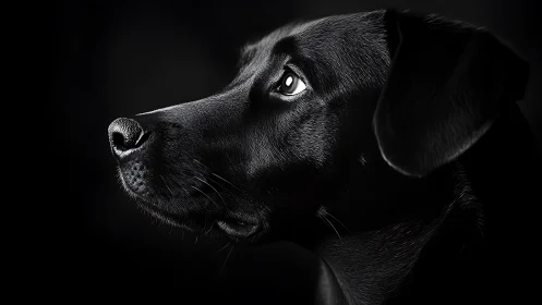 High-contrast monochrome portrait captures black dog profile