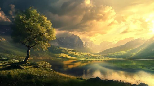 Sunlit valley leans into the lake’s quiet mirrored dream