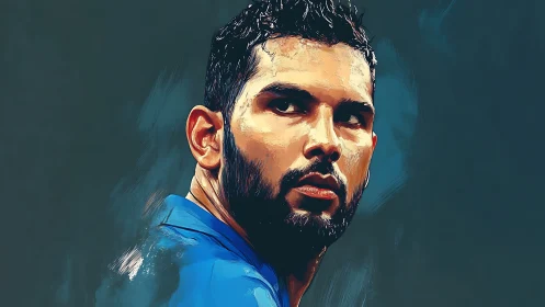 Focused athlete portrait in bold digital brushstrokes.