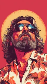 Bearded rebel in sunglasses under bold tropical sun portrait.