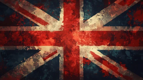 Grunge textured Union Jack flag in distressed layout.
