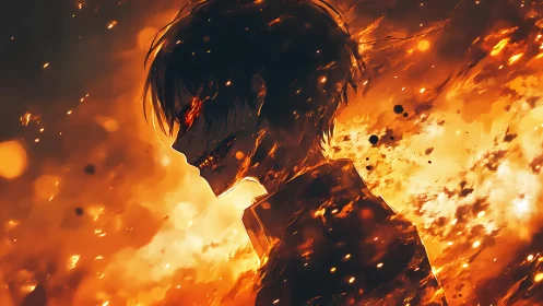 Ember‑crowned silhouette walking through an infernal storm.