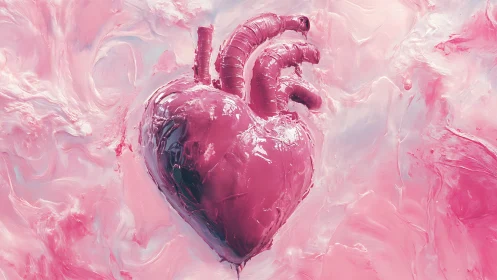 Anatomical Heart Structure in Visceral Pink Oil Medium.