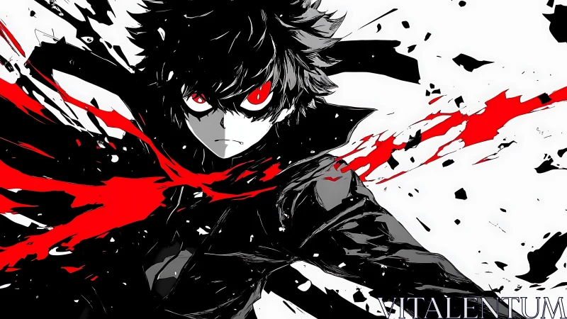 Stylized anime antihero rendered in high-contrast ink dynamics