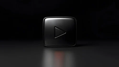Sleek black 3D play button icon on dark minimalist background.
