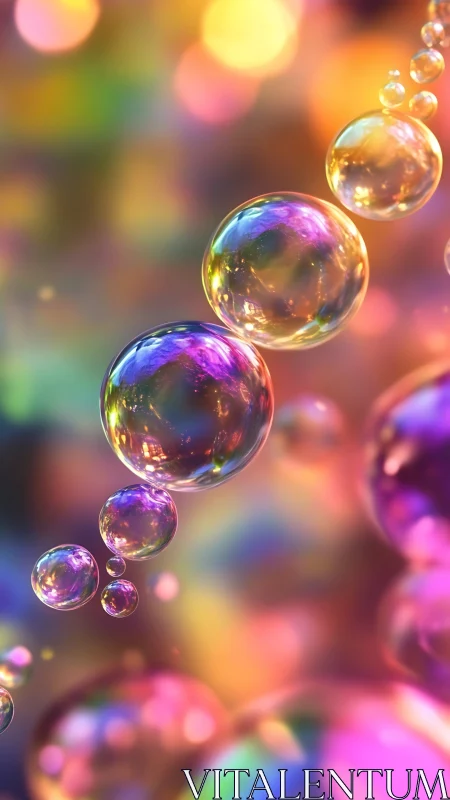 Soap bubbles drift through a neon dream of melted rainbows