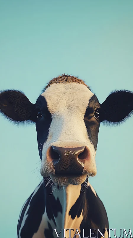 Curious cow gazes calmly into a clear blue country sky