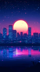 Neon skyline dreams under a colossal electric sunset glow.