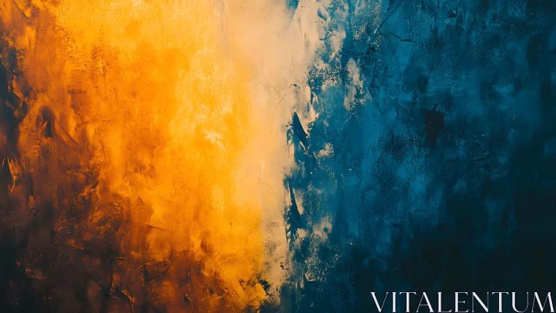 Vibrant Abstract Painting with Bold Orange and Blue Brushstrokes.