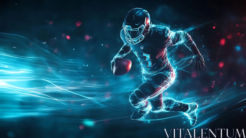 Electric football runner charges forward in glowing motion