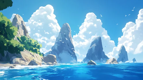 Rocky Archipelago Landscape: Majestic Stone Formations Against Turquoise Waters