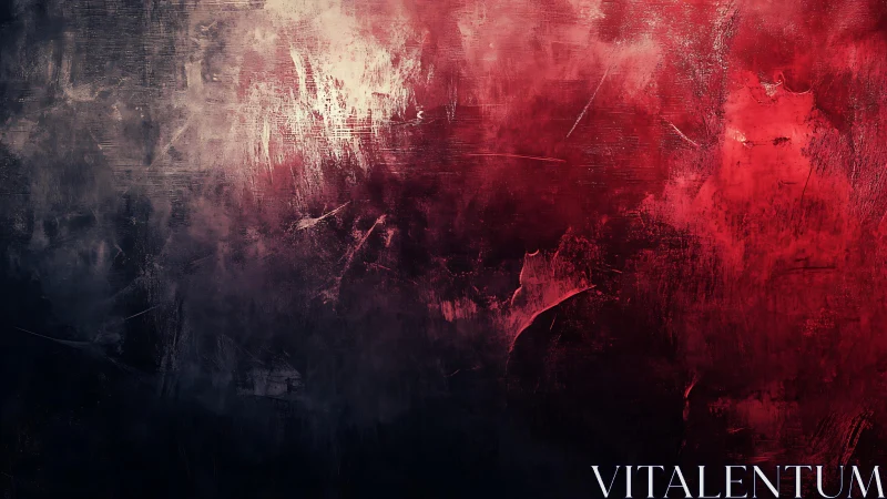 Abstract textured painting with dark red and gray tones, grunge style.