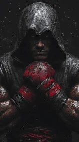 Boxer in Red Gloves Holds Victory within Darkness