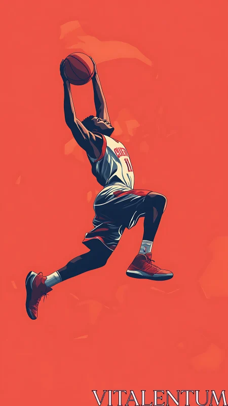 Basketball player executes powerful dunk in minimalist style