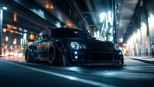 Midnight city sprint with a low-slung custom street racer.