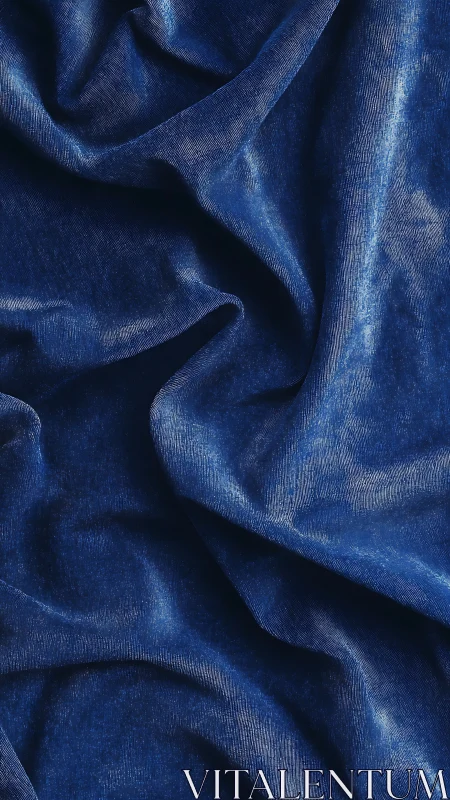 Deep blue textile folds reveal fine weave and directional sheen