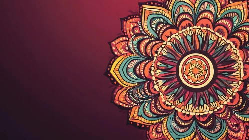 Colorful mandala pattern on dark gradient background.