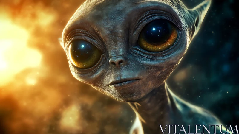 Gentle stargazing alien bathed in soft cosmic sunlight.