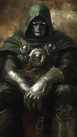 Brooding armored figure resting in a shadowed throne room.