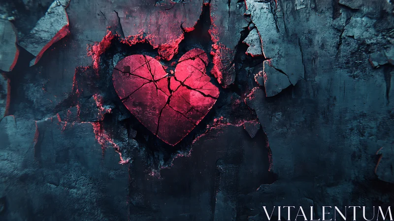 Illuminated Heart Form Embedded in Fractured Teal Stone Matrix Structure