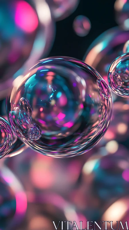 Glistening soap bubbles drift through dreamy neon color haze