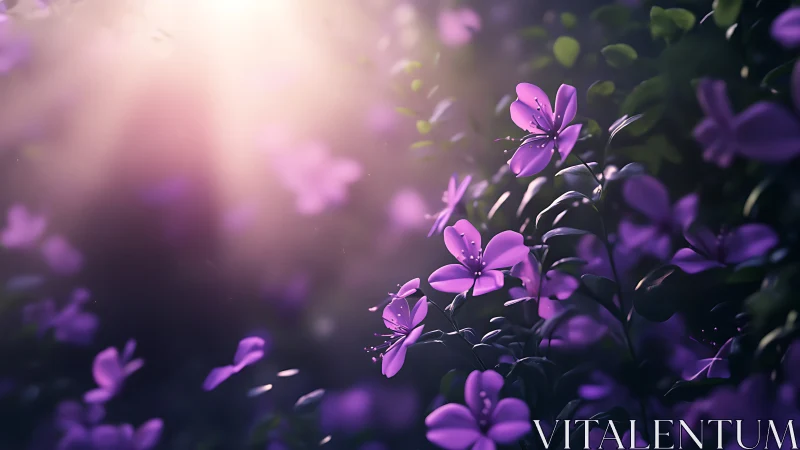 Gentle morning light drifting through dreamy violet blooms.