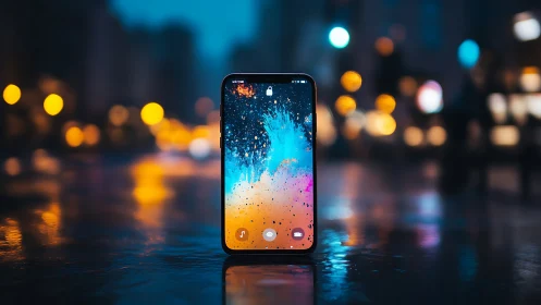 Smartphone with Vibrant Gradient Wallpaper Display.