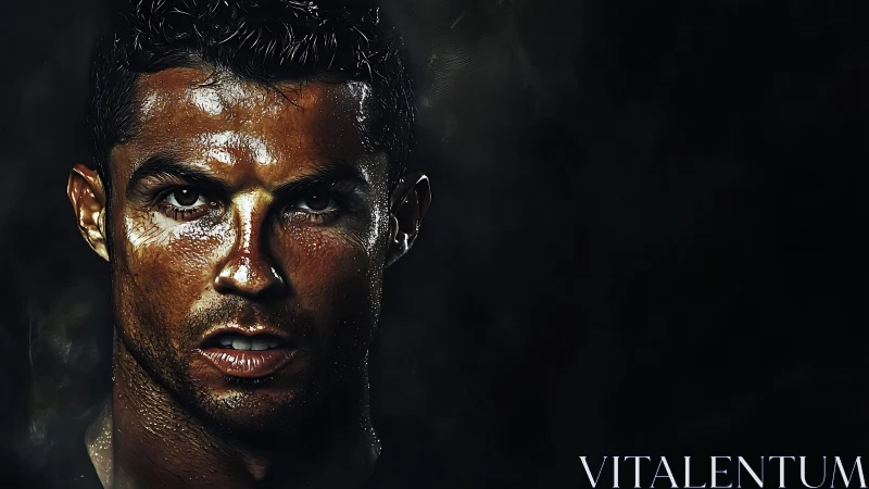 Intense close-up portrait of male athlete in darkness.