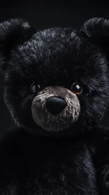 Soft black teddy bear with glossy eyes and gentle charm.
