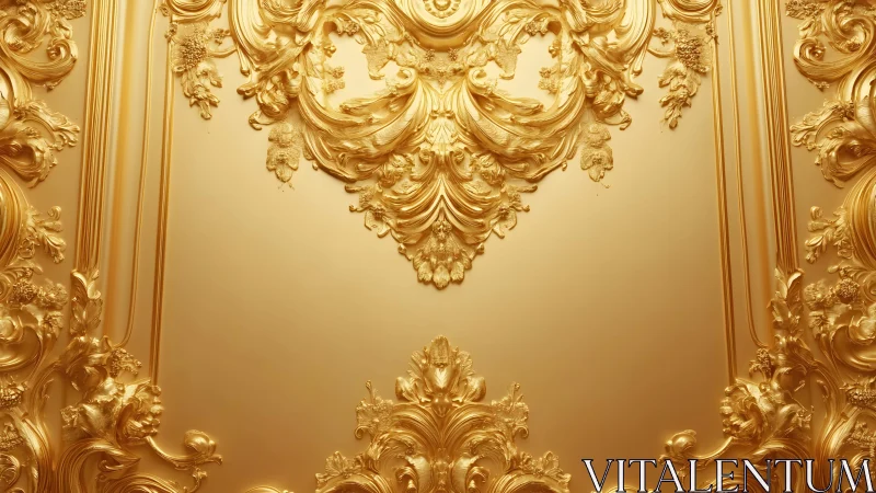 Luxurious Baroque Gold Ornate Wall Panel with Intricate Detailing.