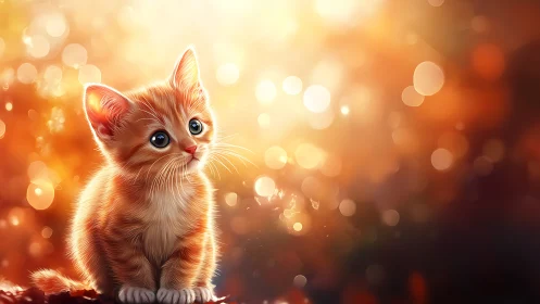 Ginger kitten with bokeh lighting effect rendered digitally.