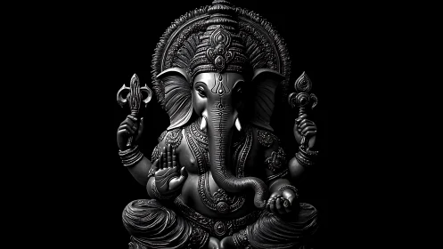 Midnight ganesha sculpture breathes light from deep shadow