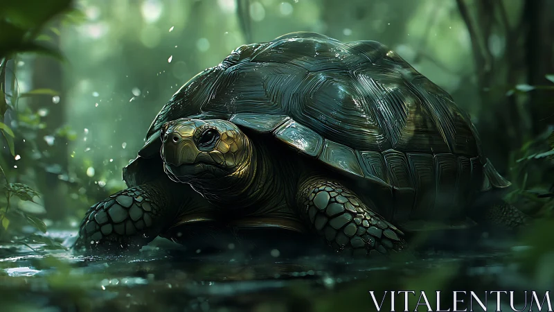 Hydrated forest tortoise rendered with hyperreal shell topology.