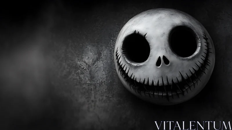 Grinning skull face emerges from textured darkness in profile