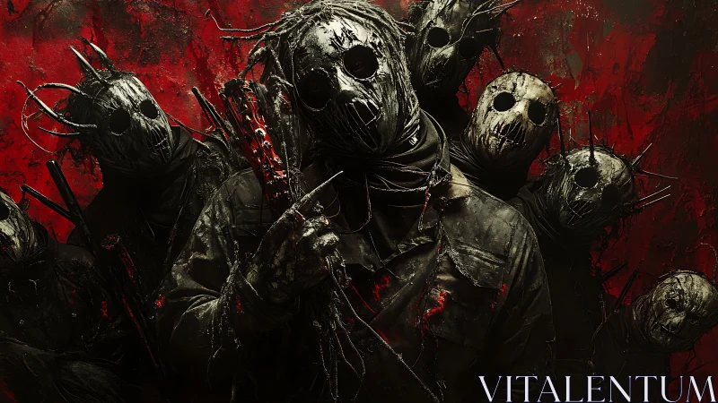 Hooded skeletal figures emerge from a twisted crimson void.