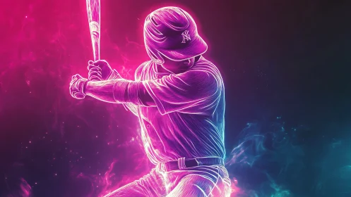 Electric neon baseball hitter glows with dynamic energy