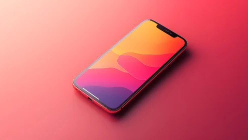 Modern smartphone with vibrant abstract wallpaper on gradient background.