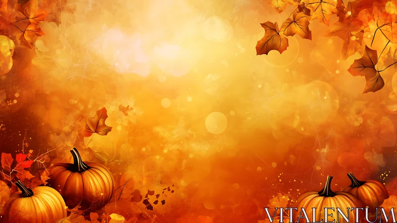 Golden pumpkins glow gently in a swirling autumn day