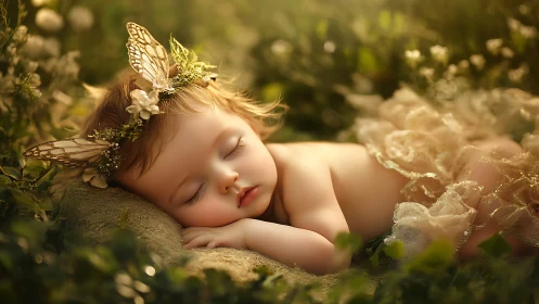 Sleeping Child Among Butterflies and Blossoms.