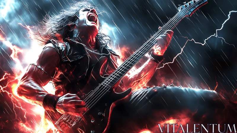 Electric storm guitarist channeling pure rock energy.