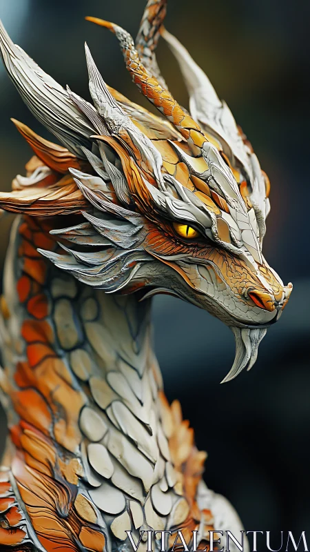 Dragon head render shows layered scales and horn structure