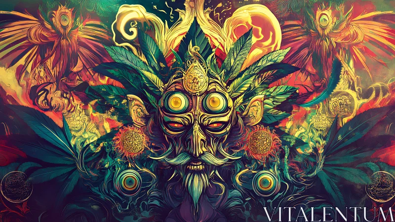 Dreamlit forest spirit crowned with glowing cosmic eyes.