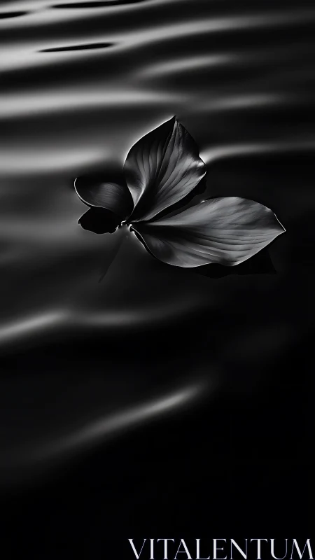 Single leaf structure floats on dark reflective water surface